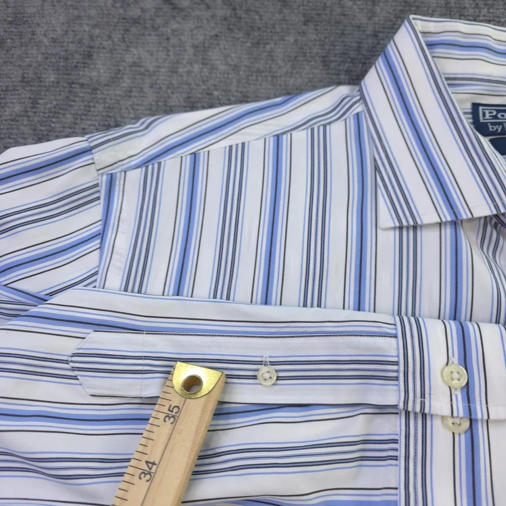 Polo Ralph Lauren Shirt 2XL 18 White Blue Striped Long‎ Sleeve Button Up Cotton